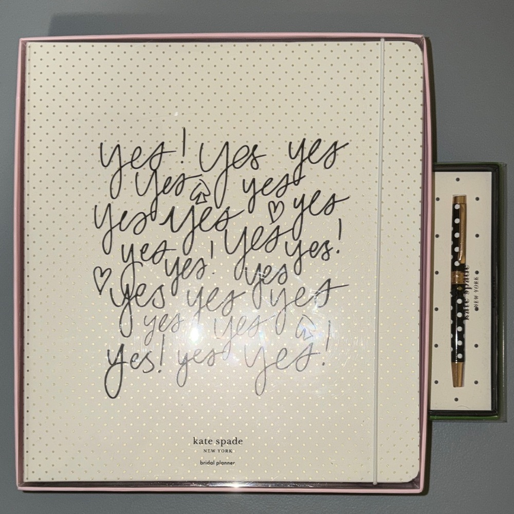 kate spade White and Black Bridal Planner and Pen